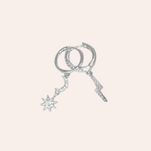 Load image into Gallery viewer, Crystal Celestial Moon &amp; Bolt Huggie Earrings
