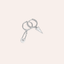 Load image into Gallery viewer, Crystal Mini Safety Pin &amp; Spike Huggie Earrings
